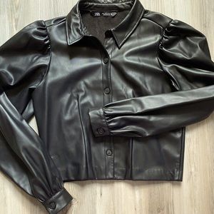 Faux leather button down